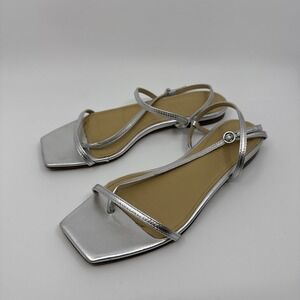 Aeyde Womens Silver Ella Slingback Thong Sandals Size 38/7.5 Leather Minimalist